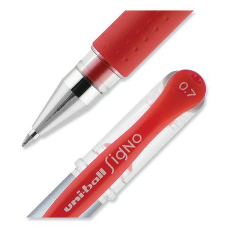 Uni-Ball Signo GRIP Stick Gel Pen, Medium 0.7mm, Red Ink, Silv/Red Barrel, PK12 65452
